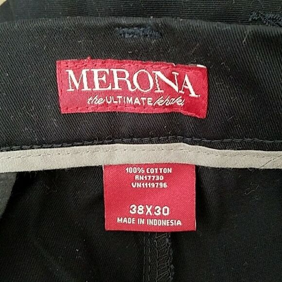 Merona Men’s Black Flat Front Dress Pants Size 38x30 Straight Leg Business - Picture 3 of 3